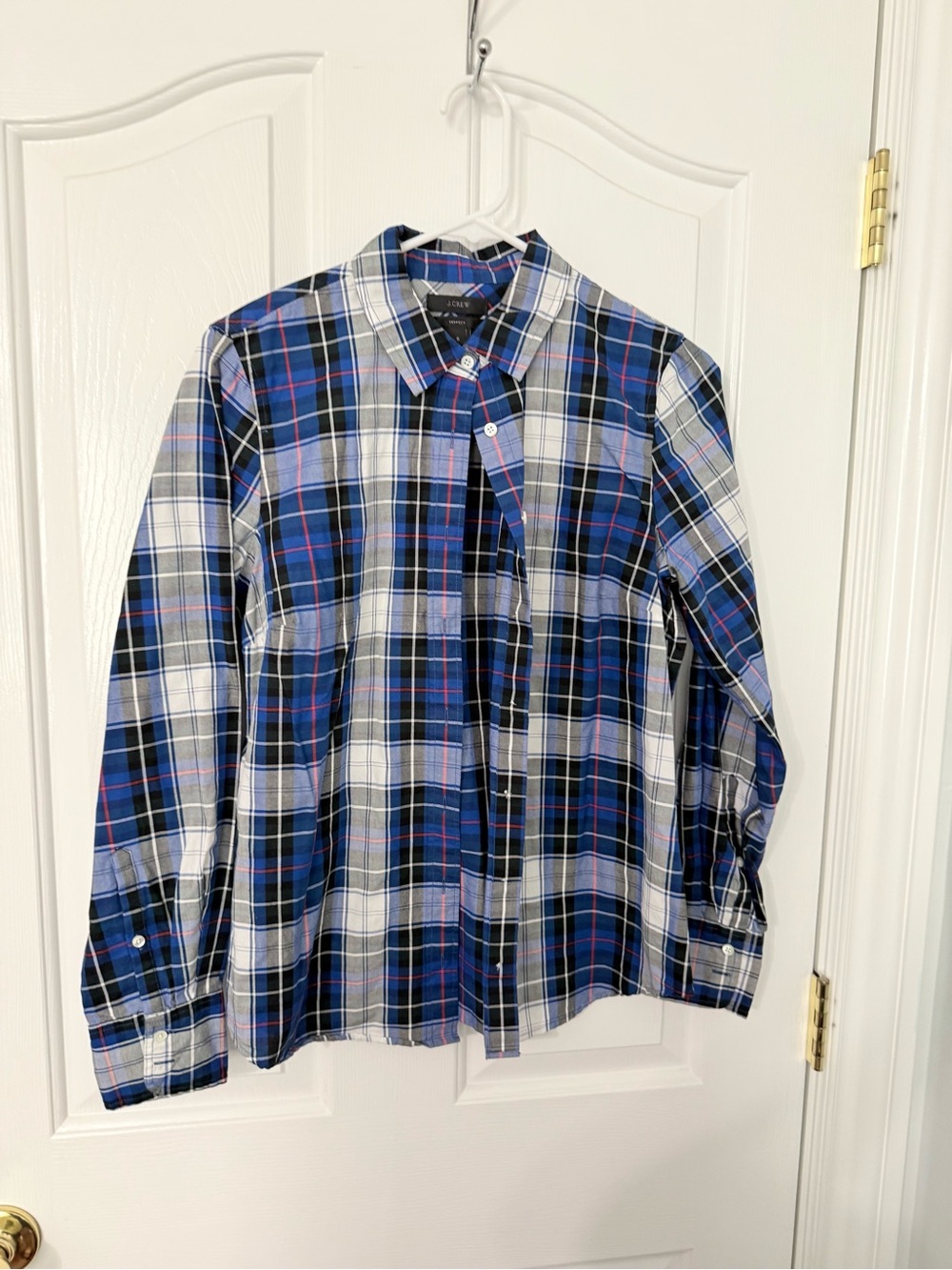 Jcrew women’s perfect shirt Button-Up Blue Plaid size 8
